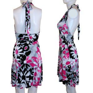 Floral Ruched and Ruffled Halter Dress Size S